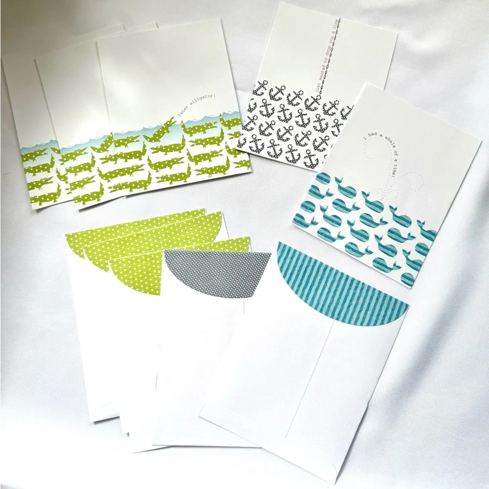 Maritime greeting cards assortment set of 5 alligator anchor whale